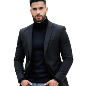 Men Cotton Blend Solid Single Breasted Blazer with Notched Lapel