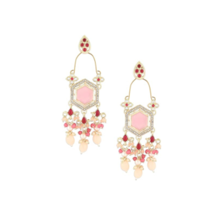 Zaveri Pearls Pink Stones Kundan & Beads Dangle Ethnic Earring