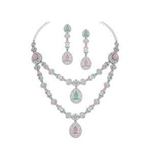 Atasi International Double Layer Silver Plated Diamond Necklace