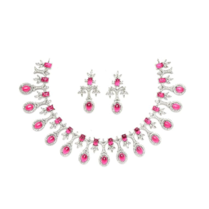 ZENEME Rhodium-Plated American Diamond Studded Trendy Design Necklace