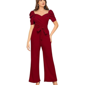 LONDON BELLY Women's Elegant Solid Jumpsuit with Puff Sleeves