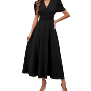 Shasmi Girl's & Women's Solid Color V-Neck A-Line Maxi Dress for Women