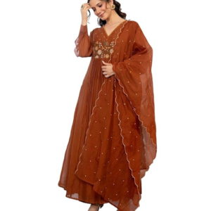 Nermosa Women Embroidery Solid Anarkali Kurta and Pant Set with Dupatta